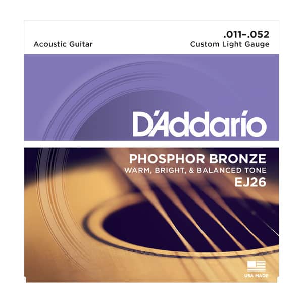 מיתרים לגיטרה אקוסטית Daddario Phospor Bronze ej26 מיתרים לגיטרה אקוסטית Daddario Phosphor Bronze 0.11